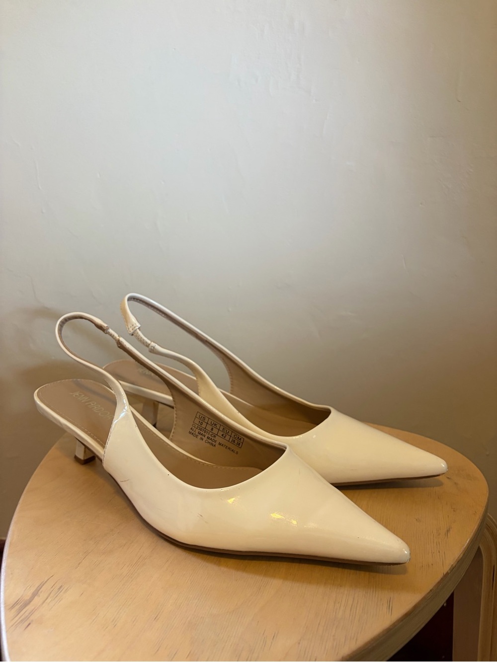 Cream Patent Slingback Pointed-Toe Heels